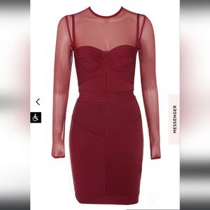House Of CB Noelle Wine Bandage Mesh Dress